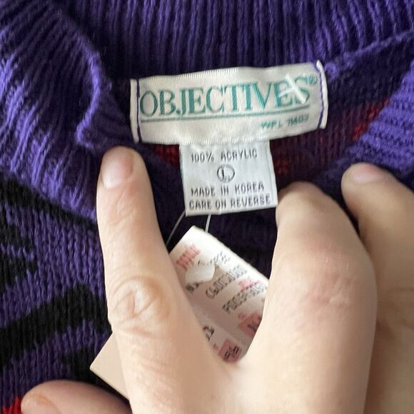 NWT Vintage Objectives Tunic Sweater Purple W Black & Red Hearts NOS Size Large - Picture 3 of 12